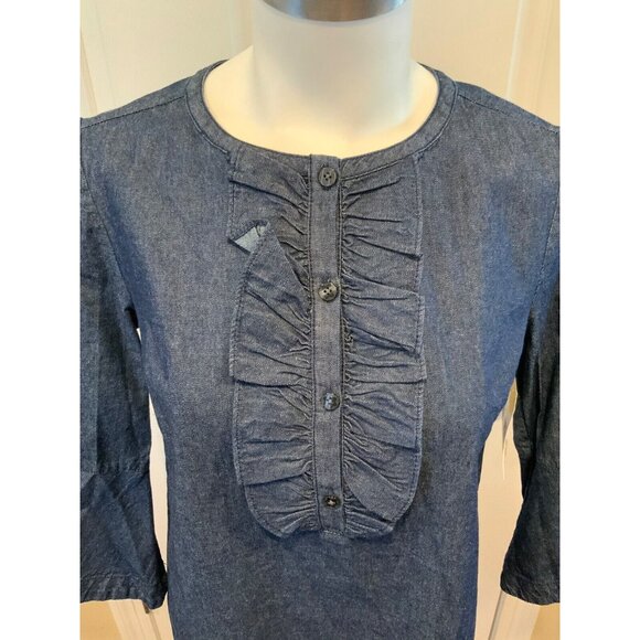 Draper James Blue Chambray Ruffle Shirt Dress W/ Ruffle Front Dress, Size 0, NWT - Picture 2 of 6